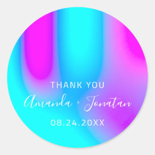 Adesivo Obrigado A Você Nome Data Azul Aqua Rosa Abstrato