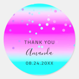 Adesivo Obrigado A Você Nome Data Rosa Oceano Ombre Confet