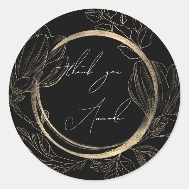 Adesivo Obrigado A Você Nome Floral Black White Dourado (Frente)