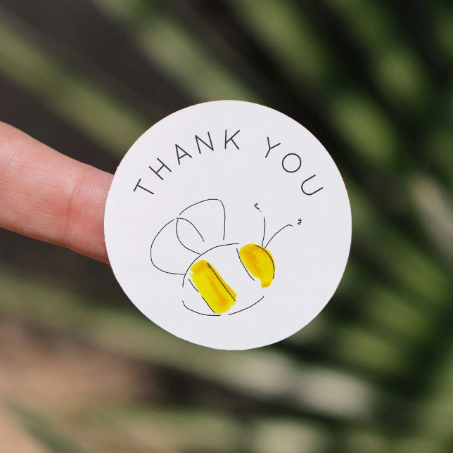 Adesivo Obrigado Abelha Amarela (Watercolor bee Thank You baby shower sticker.)