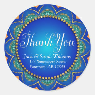 Adesivo Obrigado alaranjado azul exótico do favor do