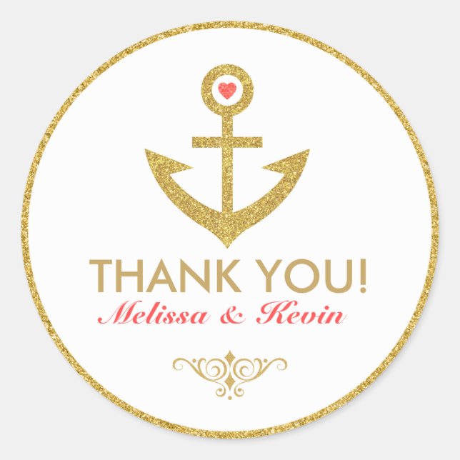 Adesivo Obrigado Anchor de Barcos Náuticos Brancos e Doura (Frente)