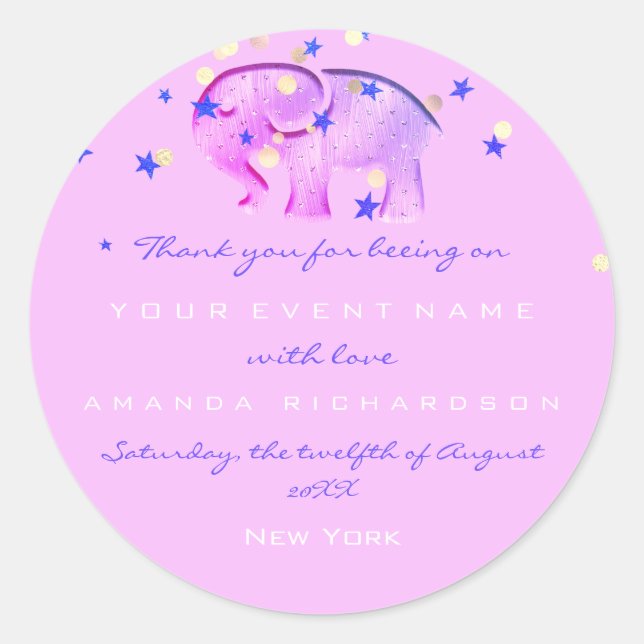 Adesivo Obrigado Aniversário Chá de fraldas Rosa Elefante  (Frente)