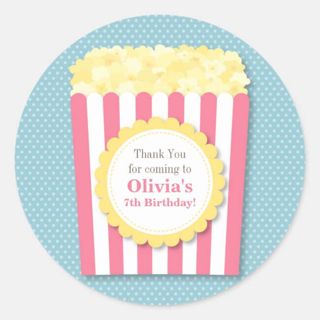 Adesivo Obrigado Aniversário de criança Popcorn Stickers (Frente)