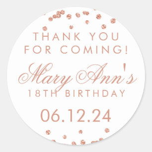 Adesivo Obrigado Aniversário Rosa Dourado Glitter Confetti