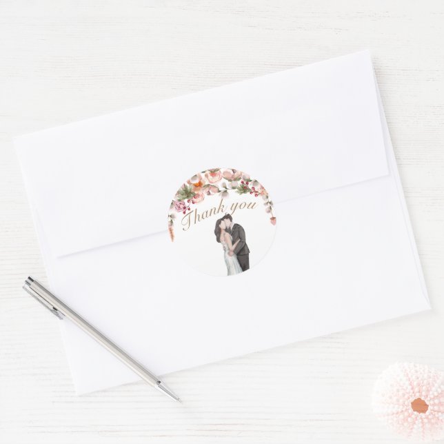Adesivo Obrigado ao casamento floral elegante (Envelope)