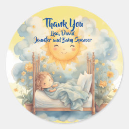 Adesivo Obrigado AQUI vem o Chá de fraldas do FILHO