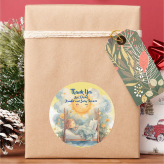 Adesivo Obrigado AQUI vem o Chá de fraldas do FILHO