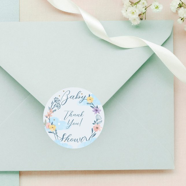 Adesivo Obrigado Ar Quente Balão De Teddy Bear Blue (Thank You Hot Air Balloon Teddy Bear Blue Classic Round Sticker)