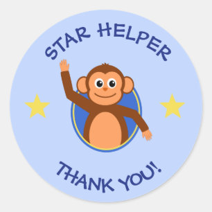Adesivo Obrigado azul do macaco do ajudante dos