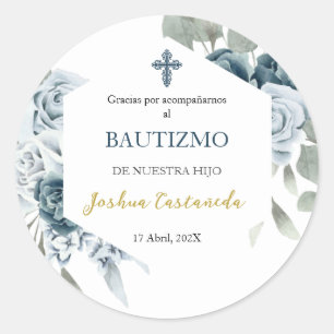 Adesivo Obrigado azul e buquê verde que você cola