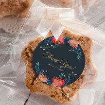 Obrigado! Azul Escuro, Elegante, Flores Brancas