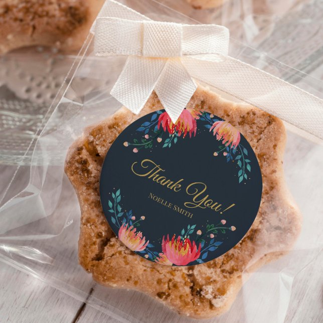 Adesivo Obrigado! Azul Escuro, Elegante, Flores Brancas (Criador carregado)