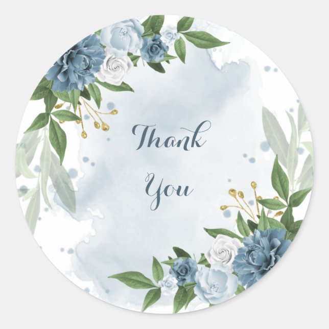 Adesivo obrigado azul verde floral branco (Frente)