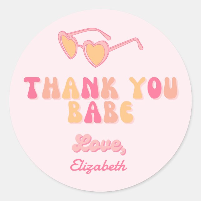 Adesivo Obrigado Babe Heart Sunglass Round Sticker (Frente)