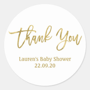 Adesivo Obrigado baby shower dourado