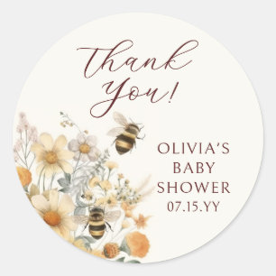 Adesivo Obrigado, Bee Wildflower Chá de fraldas