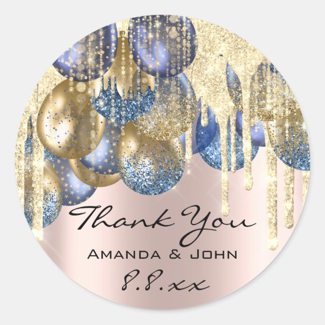 Adesivo Obrigado BirthdaWedding Ballon Blue Marinho Rosa (Frente)