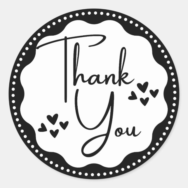 Adesivo Obrigado Black Hearts Classic Round Sticker (Frente)