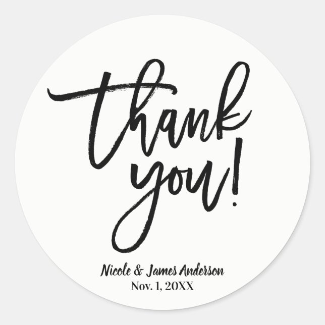 Adesivo OBRIGADO Black Modern Script Wedding Favor (Frente)