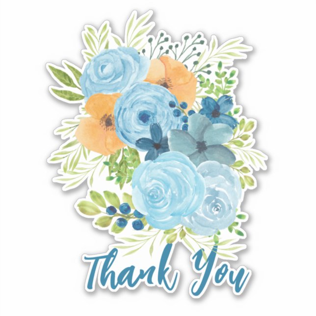 Adesivo Obrigado Blue Flowers Design Sticker (Frente)