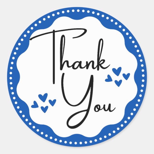 Adesivo Obrigado Blue Hearts Classic Round Sticker (Frente)