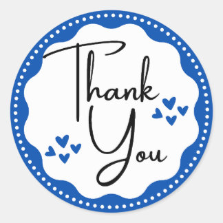 Adesivo Obrigado Blue Hearts Classic Round Sticker