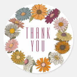 Adesivo Obrigado Boho hippy retro vintage daisie wreath