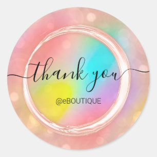 Adesivo Obrigado Boutique Business Name Hológrafo Rainbow