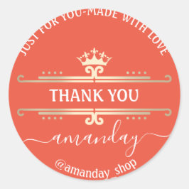 Adesivo Obrigado Boutique Web Compro Coral Coroa Real