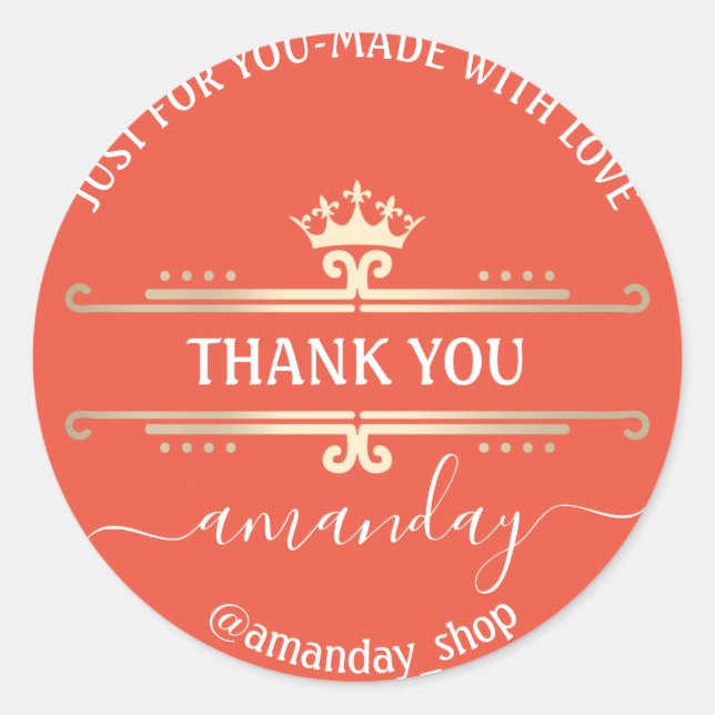 Adesivo Obrigado Boutique Web Compro Coral Coroa Real (Frente)