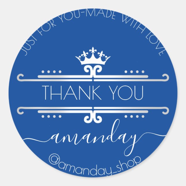 Adesivo Obrigado Boutique Web Compro Royal Crown Blue (Frente)