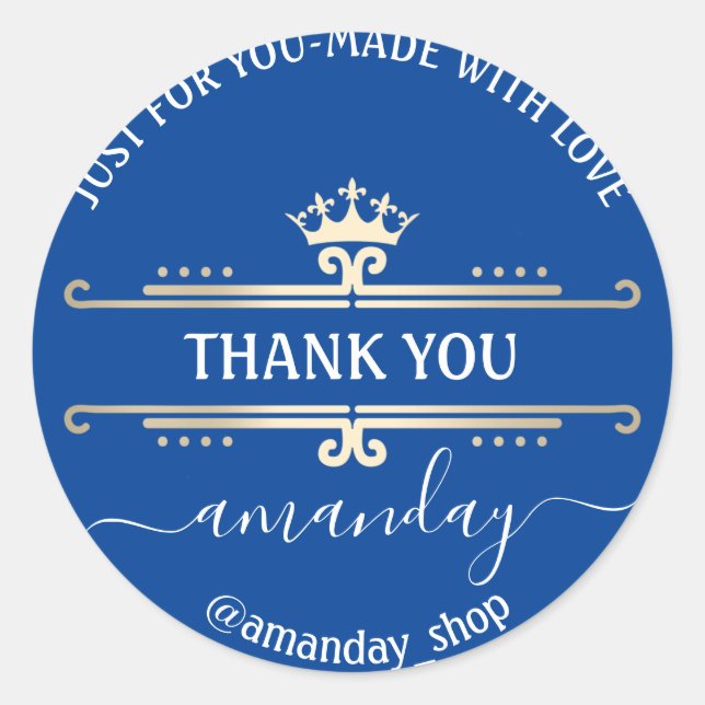 Adesivo Obrigado Boutique Web Compro Royal Crown Blue (Frente)