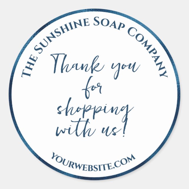 Adesivo Obrigado branco e azul para comprar conosco (Frente)