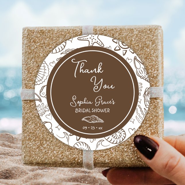 Adesivo Obrigado Brown Seashells Doodles (Criador carregado)