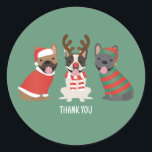 Adesivo Obrigado, Bulls, Natal<br><div class="desc">Uma ilustração divertida dos Bulldog Franceses vestidos de vestido de Natal. Perfeito para todos os amantes de animais de estimação!</div>