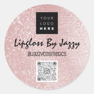 Adesivo Obrigado Business Packaging Rosa Glitter Código QR