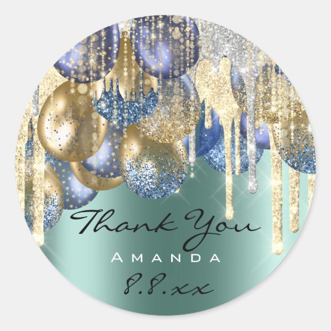 Adesivo Obrigado Casado Birthday Ballon Teal Drives Dourad (Frente)