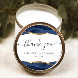 Adesivo Obrigado Casamento Ágata Dourada Azul Marinho