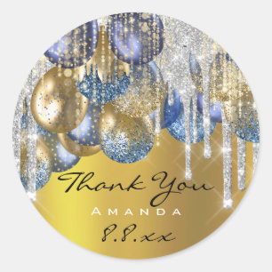Adesivo Obrigado Casamento Ballons Azul Prata Dourado