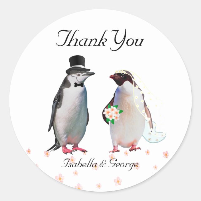 Adesivo Obrigado Casamento & Casal de Pinguins (Frente)