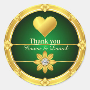 Adesivo Obrigado Casamento Coração Dourado No Verde
