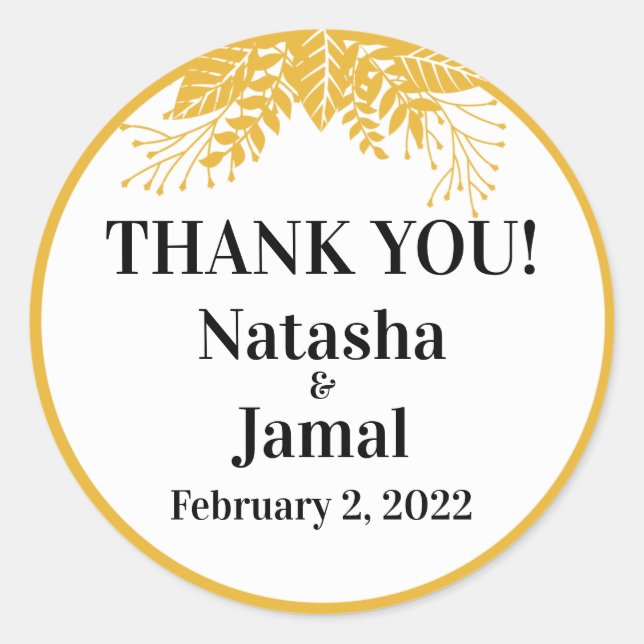 Adesivo Obrigado! Casamento de Folhas Amarelas de Mostarda (Frente)