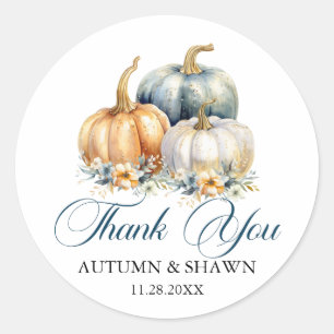 Adesivo Obrigado Casando Pumpkins Dourado Azul Laranja