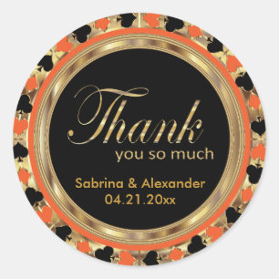 Adesivo Obrigado Casino Poker Chip em Laranja e Dourado