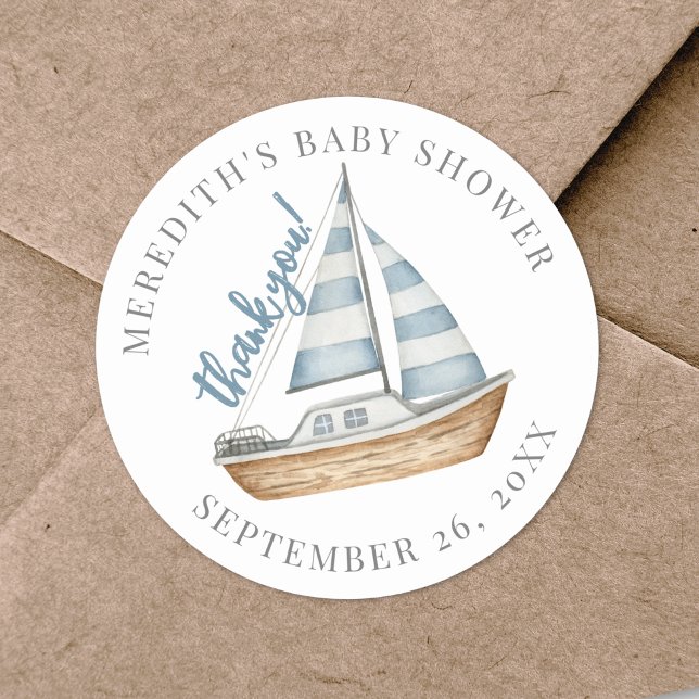 Adesivo Obrigado Chá de Bebê Náutico (Thank You Nautical Baby Shower Classic Round Sticker)