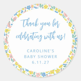 Adesivo Obrigado Chá de fraldas Personalizado Floral Amare
