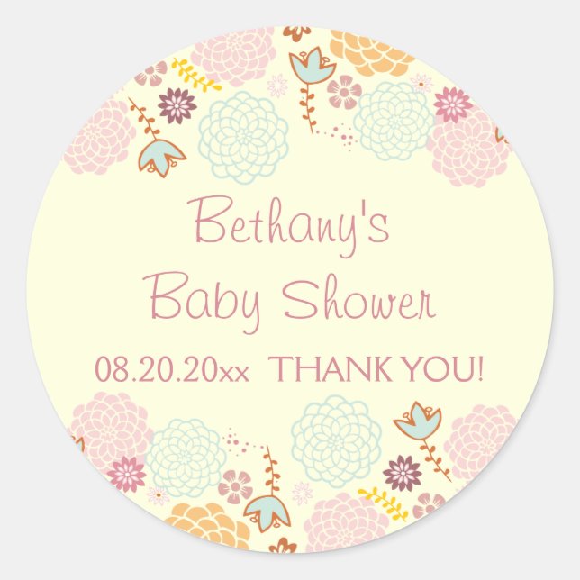 Adesivo Obrigado Chá de fraldas Rico Moderno Floral (Frente)