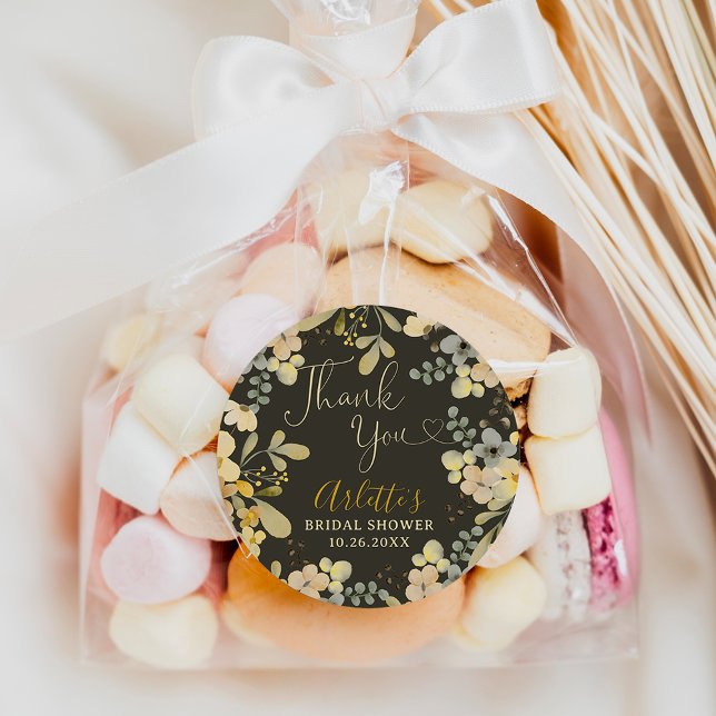 Adesivo Obrigado chá de panela chic floral outono (Thank you boho floral autumn chic bridal shower classic round sticker)