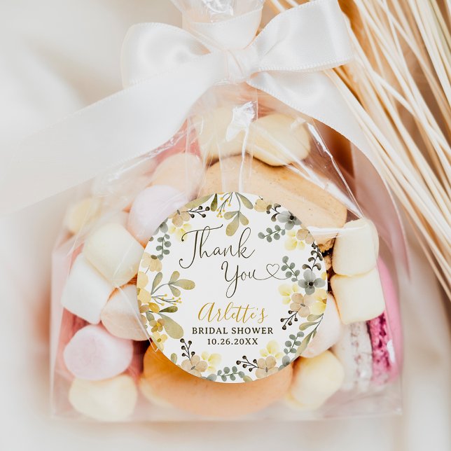 Adesivo Obrigado chá de panela chic floral outono (Thank you boho floral autumn chic bridal shower classic round sticker)